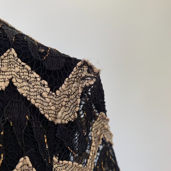 Connected Apparel Navy Blue and Gold Dress with Vegan Leather Belt - Size 12 - Picture 2 of 7